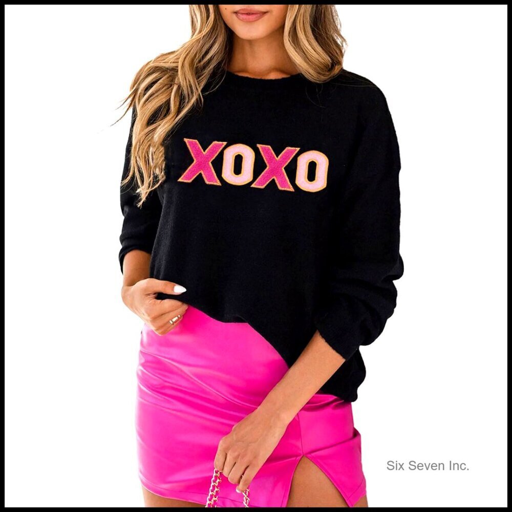 Round Neck Pullover Sweater Casual Holiday Love XOXO St Patrick Christmas Heart